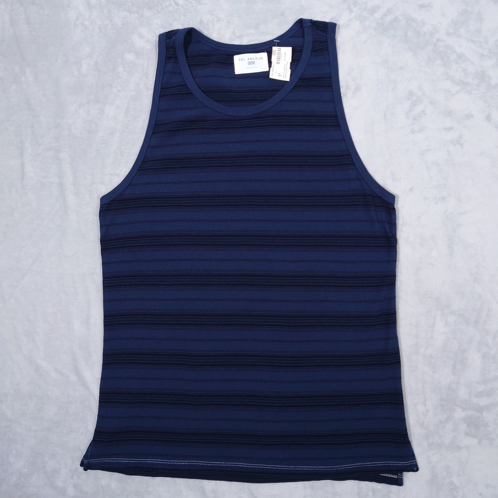 Sol Angeles Mens M Retro Striped Tank Top Indigo Cotton UM21-2101 Made In USA